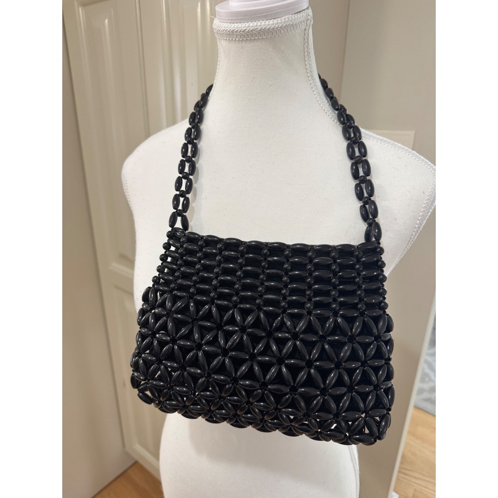 Vintage Walborg Black‎ Rand Beaded Purse YKK Zipper Closure Evening Bag